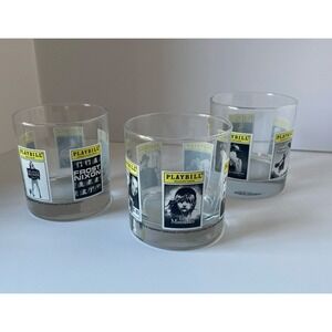 Set Of 3 Playbill Lowball Drink Glasses - Multiple‎ Shows Featured-see photos